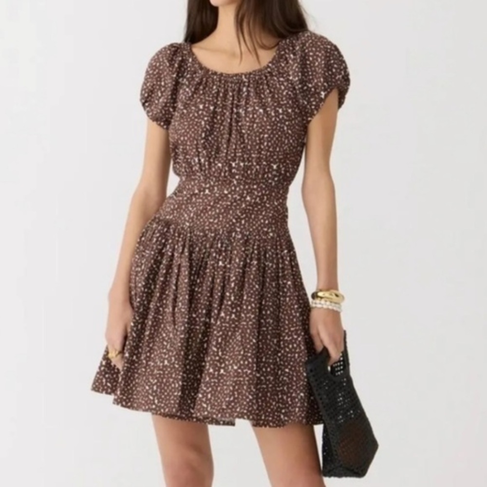NWT J. Crew Women’s Sz 6 Drop Waist Poplin Mini Dress Brown
